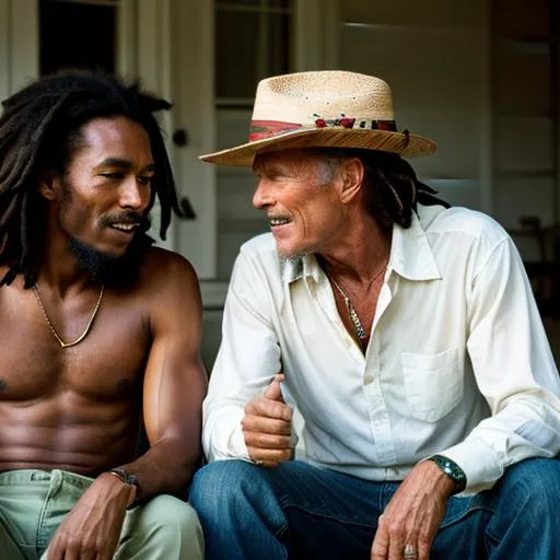 Prompt: bob marley with clint eastwood 