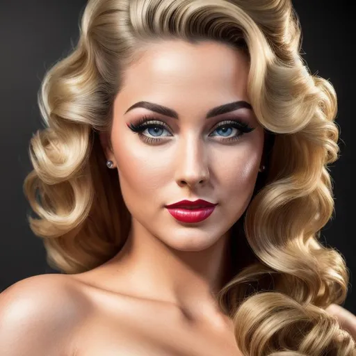Prompt: high quality oil photo of hyperdetailed 40s pin-up model, hyper detailed hair, masterpiece, hyperdetailed full body, hyperdetailed feminine attractive face and nose, full body view, ((hyper-detailed eyes)), perfect body, perfect anatomy, ultra-realistic, 3d lighting, beauty, professional, perfect composition, unreal engine 8k octane, 3d lighting, UHD, HDR, 8K, render, HD, trending on artstation