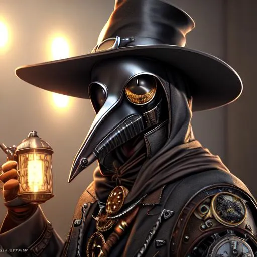 Prompt: steampunk plague doctor,  UHD, HDR, 8K, RPG, UHD render, HDR render, 3D render cinema 4D, cinematic light, high res intricately detailed complex