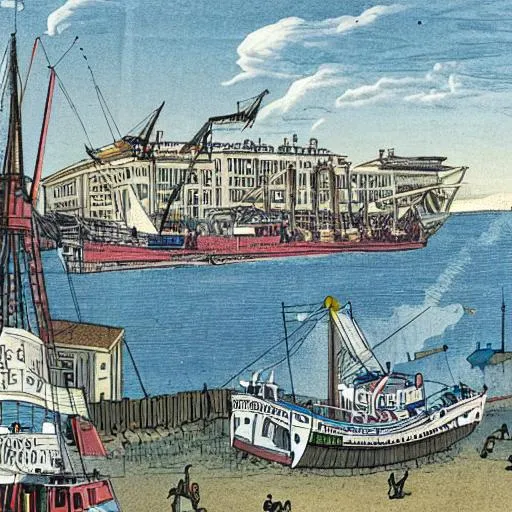 Prompt: illustration of the working waterfront