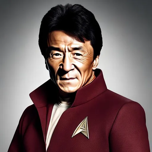 Prompt: A portrait of Jackie Chan, wearing a Starfleet uniform, in the style of "Star Trek the Next Generation."