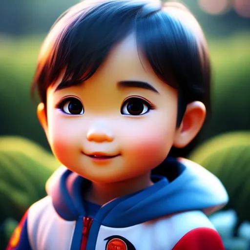 Prompt: 3d asian child, close up and adorable, pixar render, reflective eyes, cinematic smooth, intricate detail