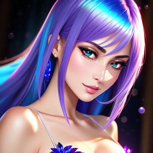 Prompt: {{{{highest quality stylized character masterpiece}}}} best award-winning digital oil painting with {{lifelike textures brush strokes}},
hyperrealistic intricate perfect 128k UHD HDR upper body image of surrealistic flirtatious seductive stunning gorgeous beautiful feminine 22 year old anime like opalescent iridescent pearlescent ethereal ultimate goddess with 
{{voluminous hair}} and {{beautiful golden eyes}} wearing {{universe-fabric stylistic dress}} with deep exposed visible cleavage and tight beautiful belly pooch,
wonderful extremely detailed face with romance glamour beauty soft skin and red blush cheeks and cute sadistic smile and {{seductive love gaze at camera}}, 
perfect anatomy in perfect colored shaded composition of professional sharp focus RAW photography with depth of field, 
cinematic volumetric dramatic 3d lighting, 
{{sexy}}, 
{{huge breast}}, 
physics-based rendering, 
masterpiece