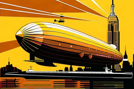 Prompt: The Zeppelin von Hindenburg docking with the mast of the Empire State Building 