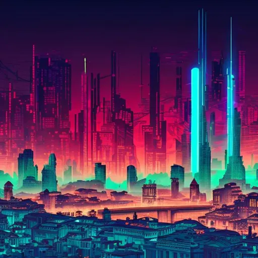 Prompt: Rome but it is cyberpunk with skyscraper and a lot of neon lights.
Seen by the sky