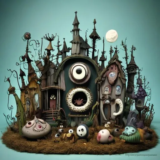 Prompt: Strange diorama in the style of Tim Burton 