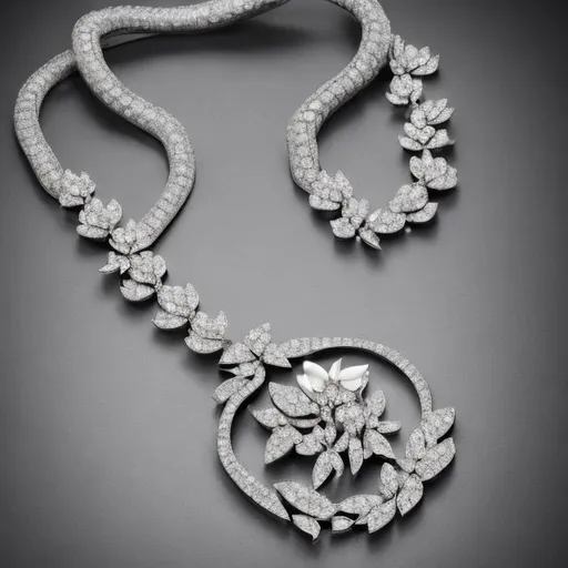 Prompt: A DESIGER WEDDING NECKLACE  WITH JASMINE  FLOWER and diamonds  stone 