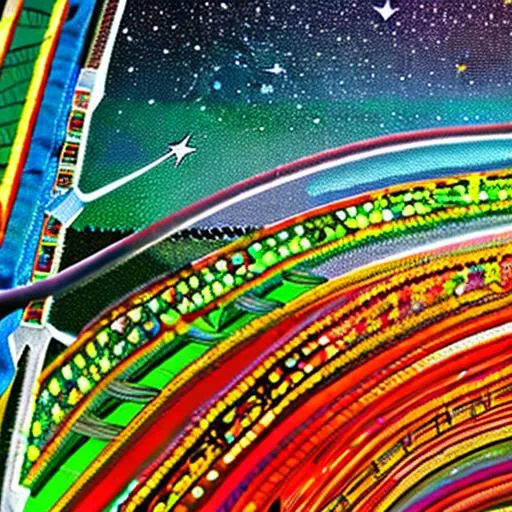 Prompt: walking on a rainbow staircase into the stars