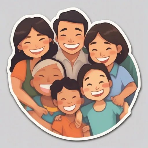 Prompt: A sticker image of family gathering full of smiles and love, radiating happiness.