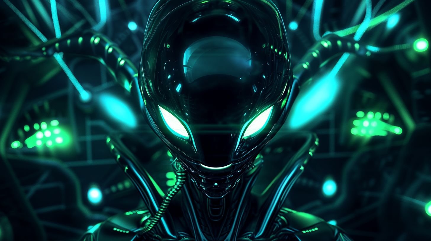 Prompt: high tech neon tube alien