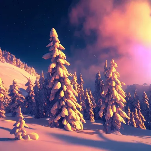 Prompt: Mountian, Winter, Auroura, Snow, Glowing, Effects, Perfect Render, 4k, HD, High Quality, Breathtaking, Surreal.