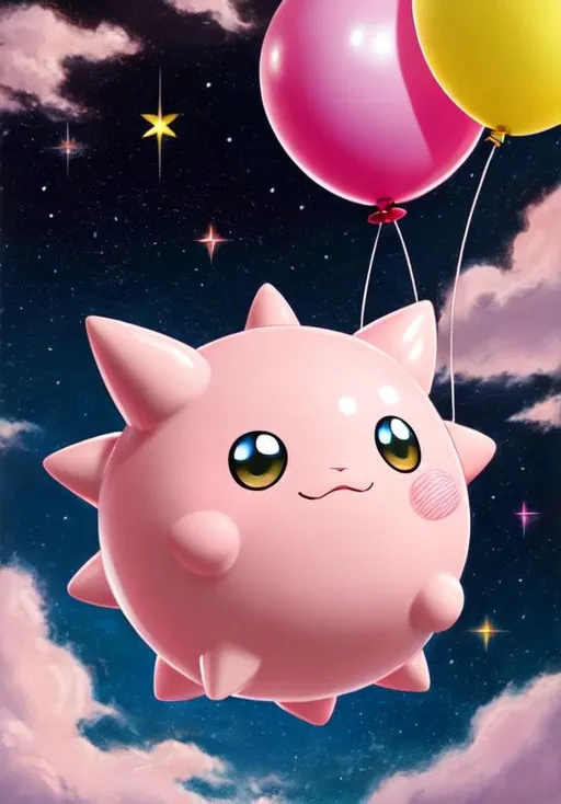Prompt: UHD, , 8k,  oil painting, Anime,  Very detailed, zoomed out view of character, HD, High Quality, Anime, , Pokemon, Clefable is a tall pink bi-pedal balloon-like Pokémon with a vaguely star-shaped body. It has long, pointed ears with dark brown tips and black, oval eyes with wrinkles on either side. A curled lock of fur hangs over its forehead, much like its long, tightly curled tail. On its back is a pair of dark pink wings; each wing has three points. Its hands have three fingers each, and its feet have two clawed toes and dark pink soles.

Clefable is a timid, nocturnal creature that flees when it senses people approaching and is one of the world's rarest Pokémon. Its sensitive ears can distinctly hear a pin drop from half a mile away. Because of its acute hearing, it prefers to live in quiet, mountainous areas of which it is protective. It has also been seen at deserted lakes during a full moon. Using a bouncy gait, it is able to walk on water and sometimes appears to be flying using its small wings. The anime has shown that Clefable is actually an extraterrestrial Pokémon. According to one tradition, seeing a pair of Clefable ensure a happy marriage. Some scientists believe that Clefable stares intently at the moon because it is homesick. There is a legend to this as well, which tells of how it listens for the voices of its kin on the moon during clear and quiet nights.
Pokémon by Frank Frazetta
