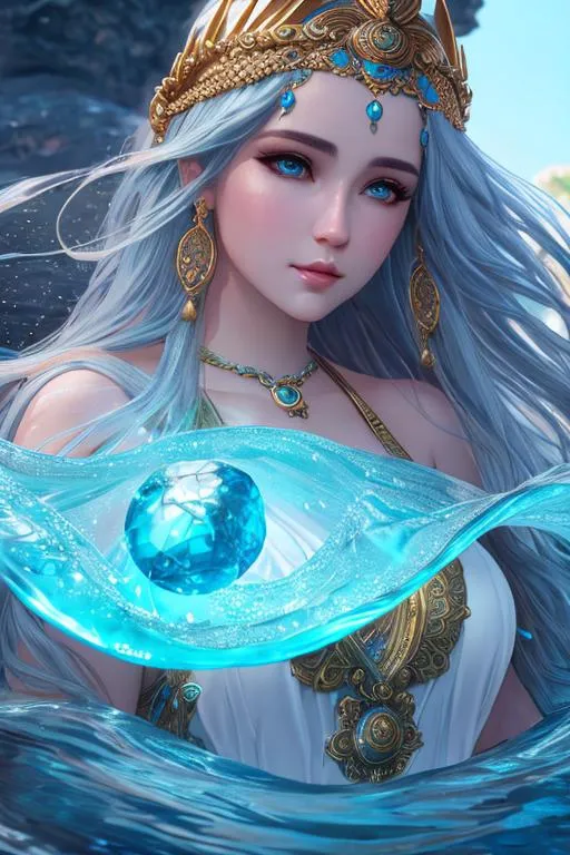 Prompt: Goddess of ocean,extremely realistic, hyperdetailed, bard girl, RPG, D&D, highly detailed face, highly detailed eyes, full body, whole body visible, full character visible, soft lighting, high definition, ultra realistic, unreal engine 5, 8K, digital art