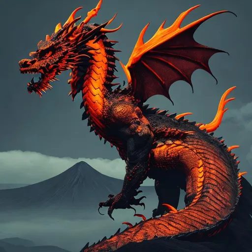 Prompt: Volcanic dragon, digital art