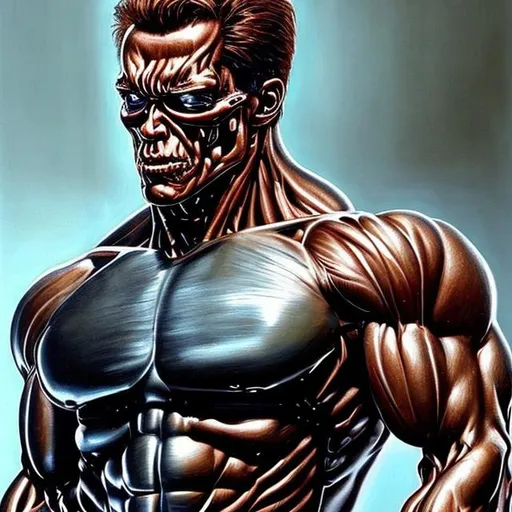 Prompt: Terminator, hyper realistic, muscle.
