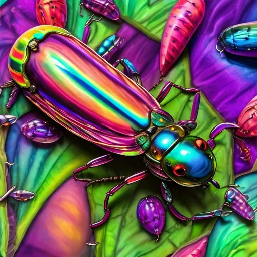 Prompt: Jewel beetle diorama in the style of Lisa frank