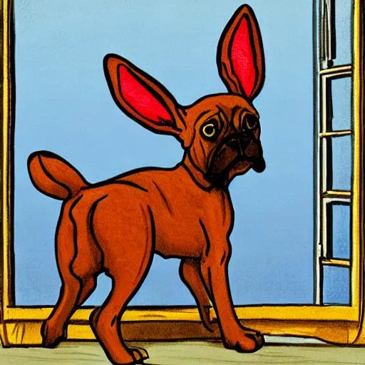Prompt: drawing, a dog breed boxer wearing rabbit ears, open-faced drawing, a dog breed boxer cleaning windows, open-faced