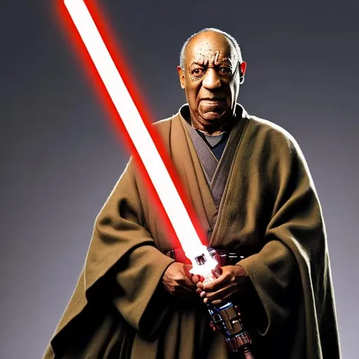 Prompt: bill cosby is a Jedi with a brown lightsaber