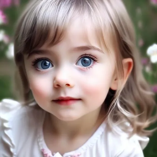Prompt: beautiful child, innocent little girl, big eyes full of life, silver hair girl