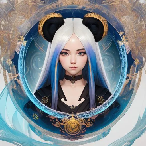 Prompt: a humanoid panda girl with symmetrically colored hair, perfect composition, hyperrealistic, super detailed, 8k, high quality, trending art, trending on artstation, sharp focus, studio photo, intricate details, highly detailed, by greg rutkowski, illustration, watercolor, mage