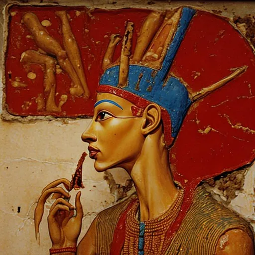 Prompt: Akhenaten eating pizza