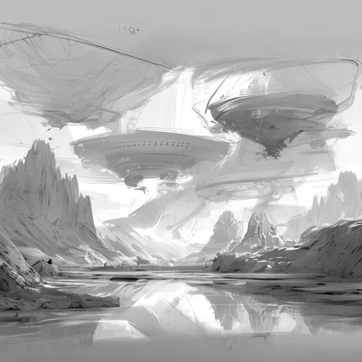 Prompt: floating landscape concept art sketch