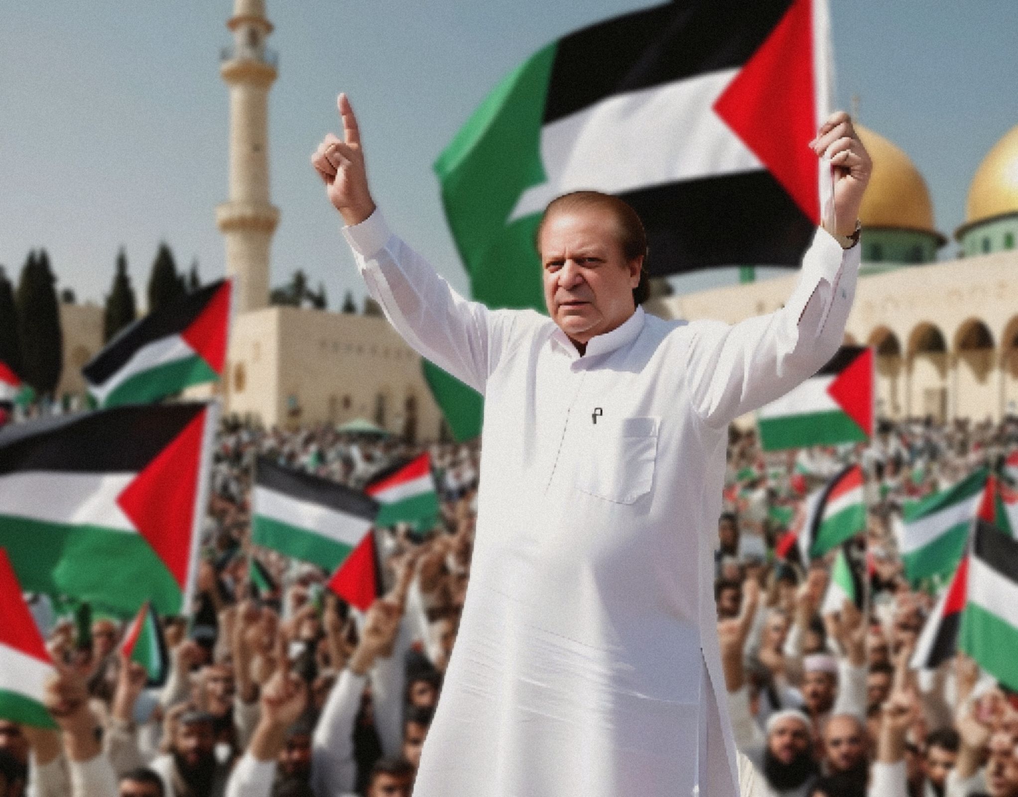 Prompt: Nawaz Sharif Raise Voice for Palestine 