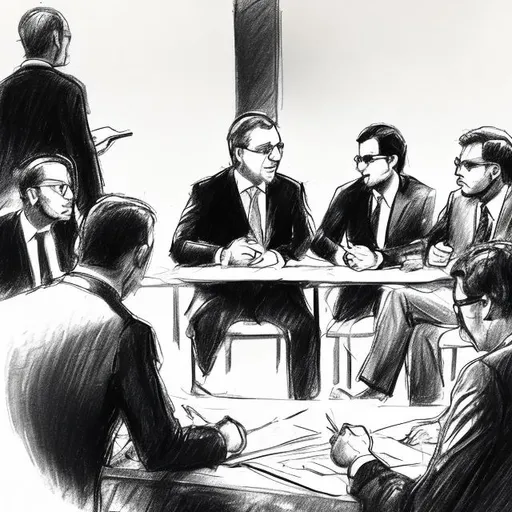 Prompt: B&W sketch of people negotiating