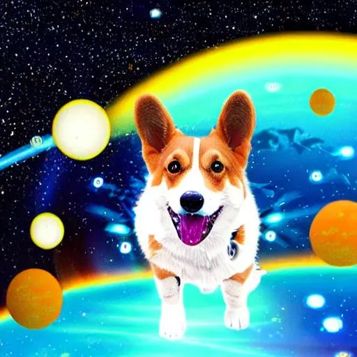 Prompt: cyber corgi in space