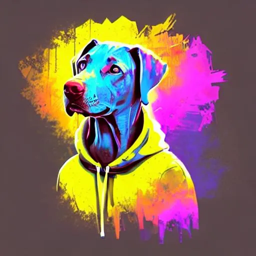 tshirt vector, 80s synthwave dog, vivid colors, deta...