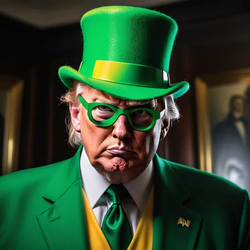 Prompt: president Donald trump as the riddler from batman