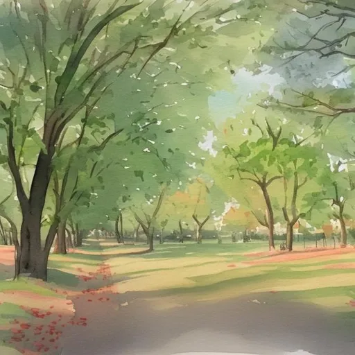 Prompt: Apple and maple groves in watercolor