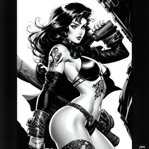 Prompt: full body drawing by J. Scott Campbell and frank frazetta, gorgeous woman rogue,  the highest quality masterpiece,  line art, photorealistic, ultra detailed, tattoo-style, perfect face, perfect lips and eyes, seductive