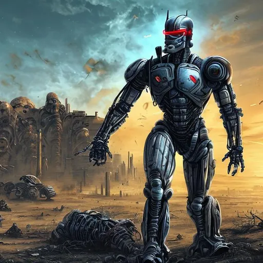 Prompt: Robo Cop in the wastelands