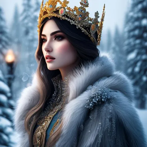 Prompt: create beautiful fictional female with crown in winter, extremely, detailed environment, detailed background, intricate, detailed skin, natural colors , professionally color graded, photorealism, 8k, moody lighting


