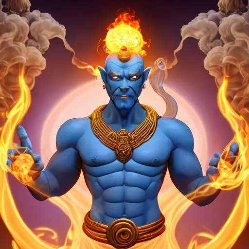 Prompt: 5th element, elemental materializing out of pure smoke and forming a Genie who can grant any one more thn 3 wishes. Choose wisely for one could alter the time continum if they are not careful.