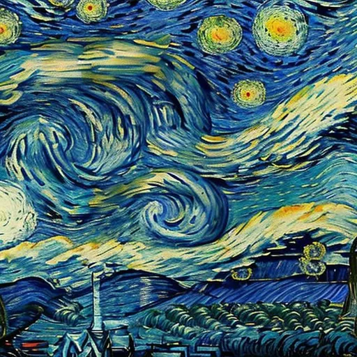 Prompt: humpback whales swimming within van gogh's starry night