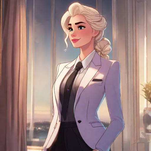 Prompt: elsa in a suit, LESBIAN VIBES