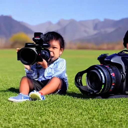 Prompt: kid behind a camera youtube