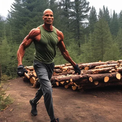 Prompt: david goggins carrying the logs