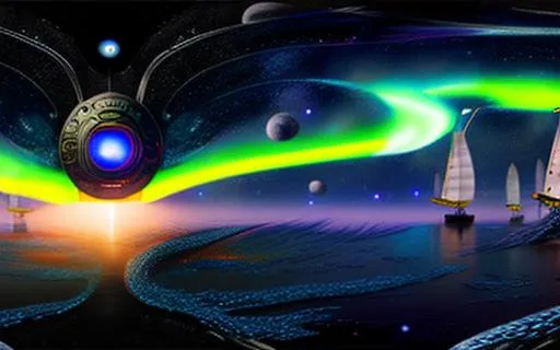 Prompt: kentaro miura Panoramic,Solar storm British Galleon sailing through space river in galaxy dust,stars,concept,illustration,UHD,Realistic,billion stars