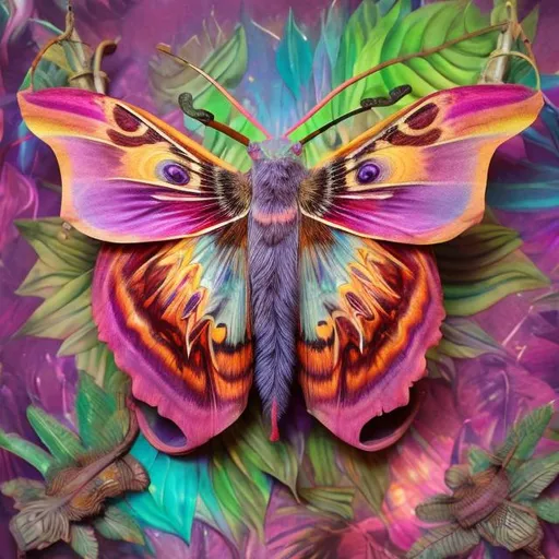 Prompt: Hercules moth diorama in the style of Lisa frank