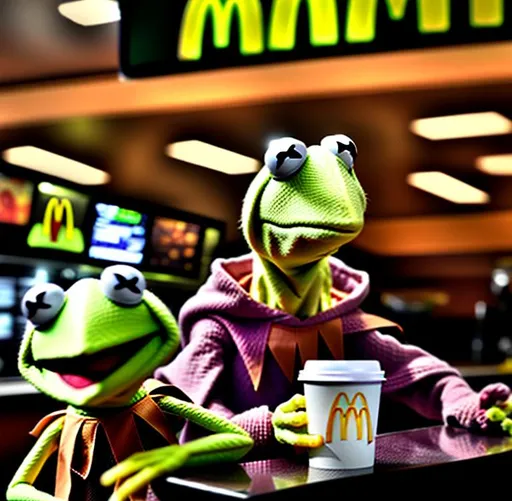 Prompt: Kermit in McDonald’s 