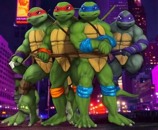 Prompt: Ninja turtles in new York 