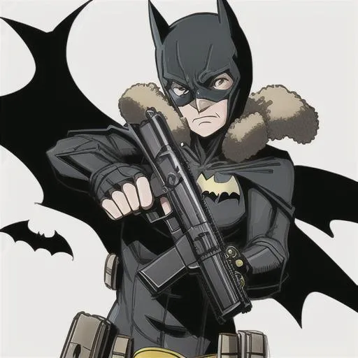 Prompt: batman  half body gun