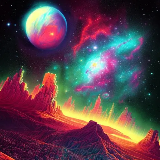 Prompt: retro art, space view, synthwave art, highly detailed, galaxy, cosmos, nebula, aurora