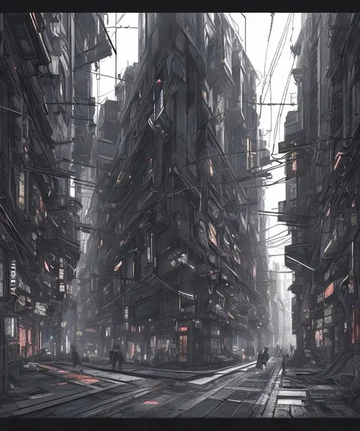 Prompt: full page scan of 1400s detailed concept art, cyberpunk, mathematics and geometry, architecture, urban section, post apocalyptic, desaturated, 8K matte, good lighting, concept in the style of blame! manga