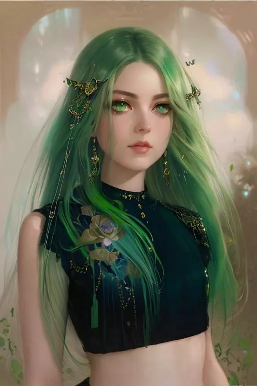 Prompt: A beautiful woman, beautiful face, stunning snake green eyes, ombre gradient green hair, delicate dress made of gradient iridescent snake scales details by pino daeni, tom bagshaw, Cicely Barker, Daniel Merriam, intricate details by Andrew atroshenko, James Jean, Mark Ryden, charlie bowater, WLOP, Jim burns, esao Andrews, Megan duncanson, beautiful portrait , very detailed, high definition, crisp quality, cinematic smooth, cinematic lighting, ultrarealistic, crispy focus 