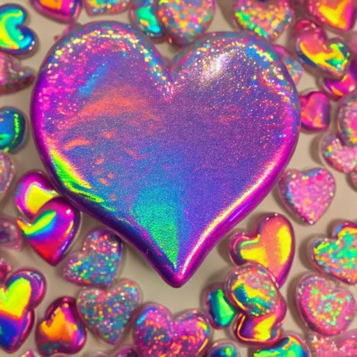 Prompt: Lisa frank style holographic hearts