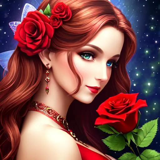Prompt: fairy goddess,red roses, closeup